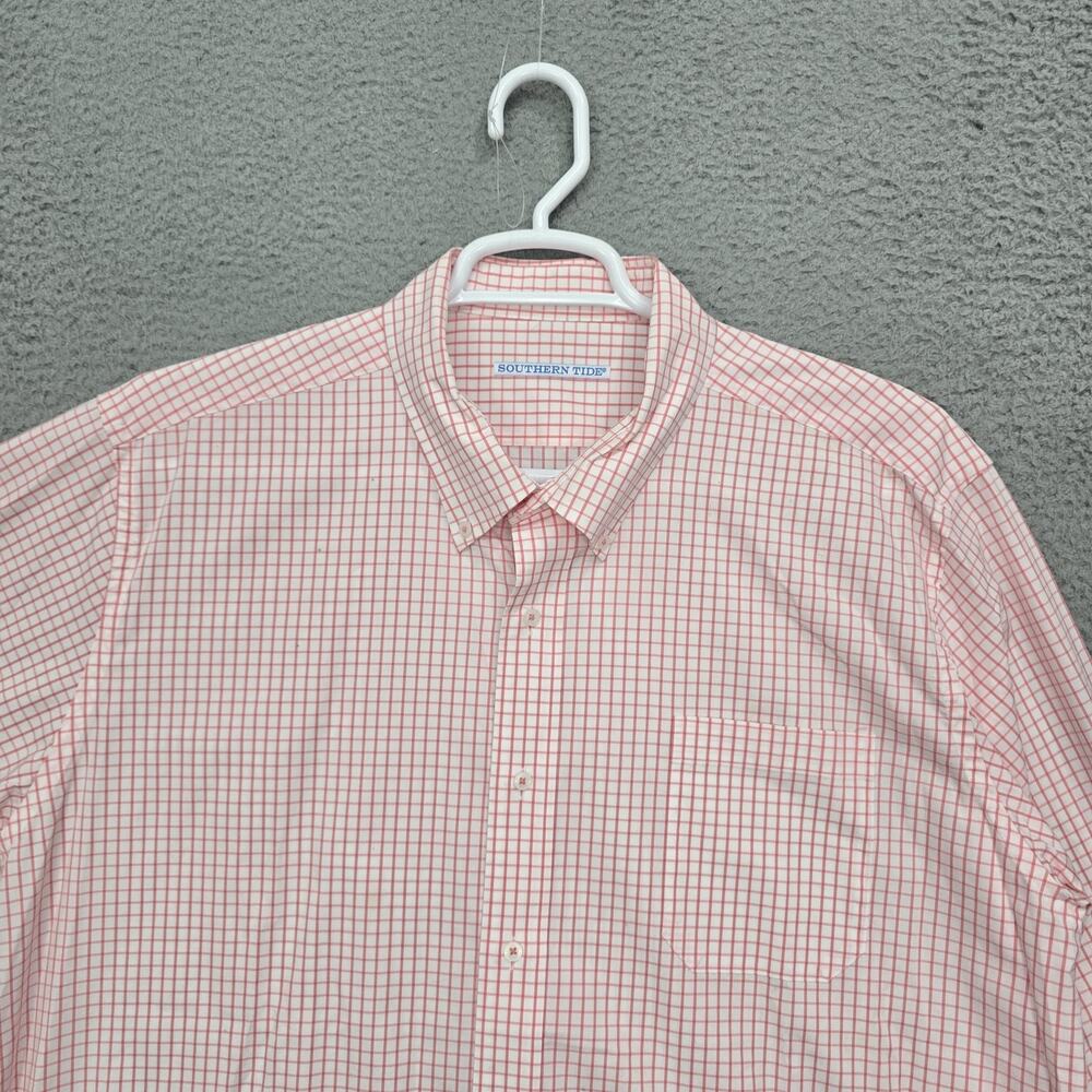 Southern Tide Mens XXL Classic Fit Red White Micro Check Button Down Shirt Prepp